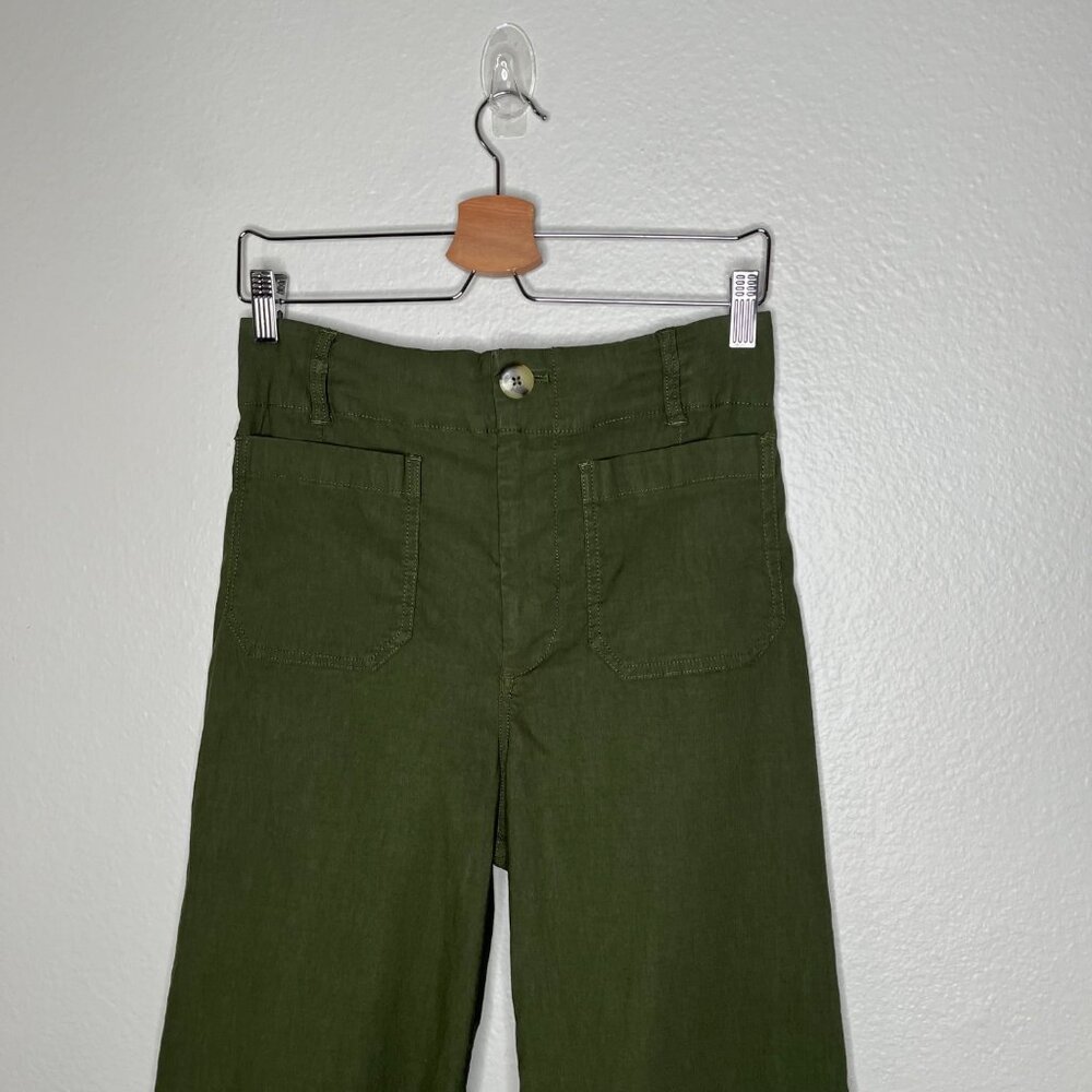 Maeve Anthropologie The Colette Wide Leg Crop Linen Blend Pants Size 29 green - Picture 3 of 10